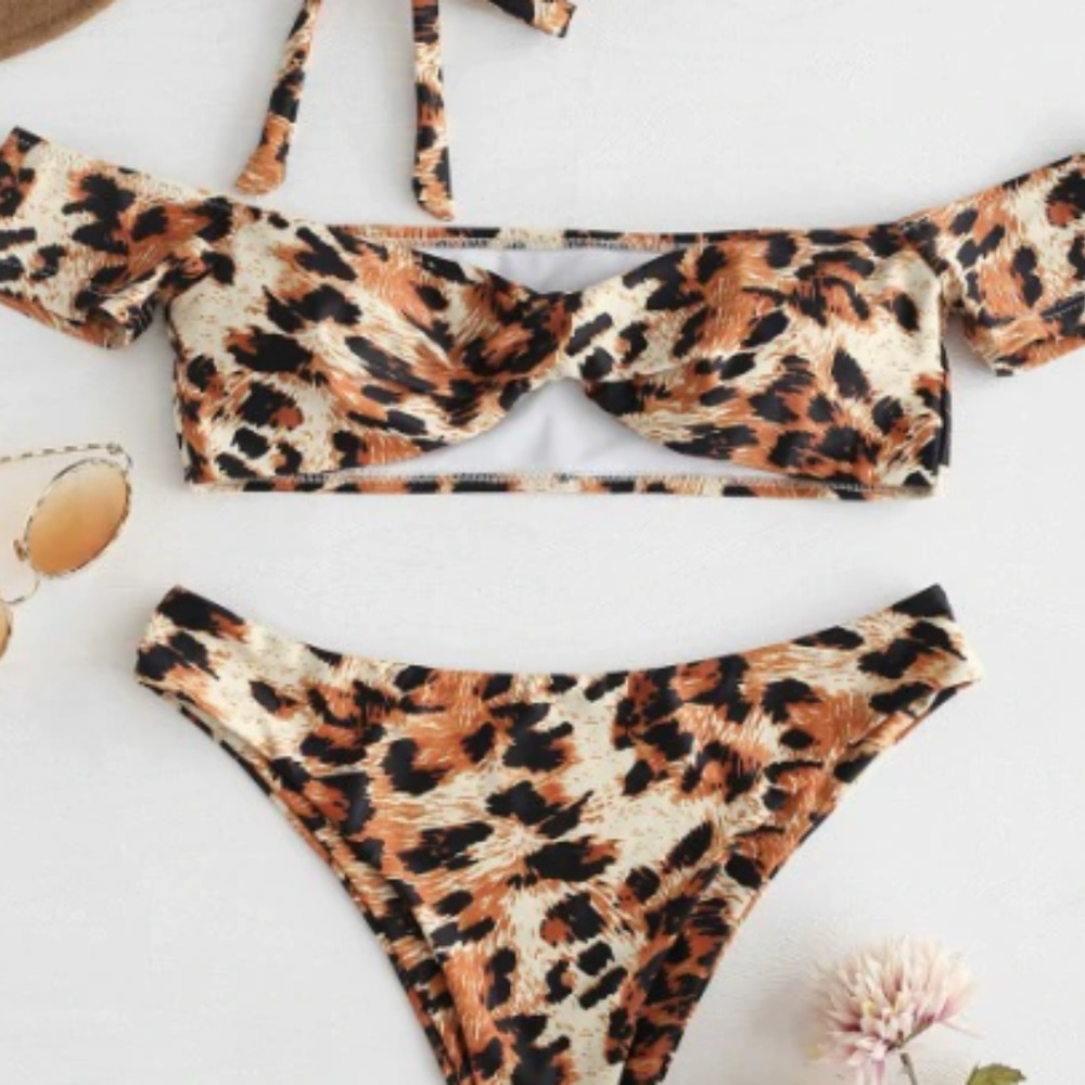 Off Shoulder Leopard Bikini Top